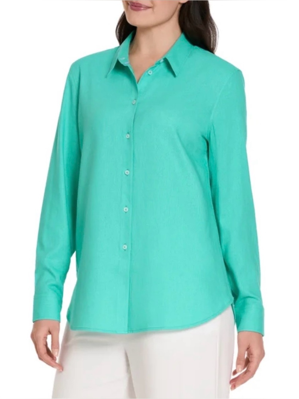 Ted Baker Women's Linen Blend Shirt Sz M Teal Business Casual Office Work